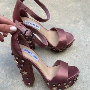 Steve Madden Glory Dusty Rose Satin Studded Platform Heels